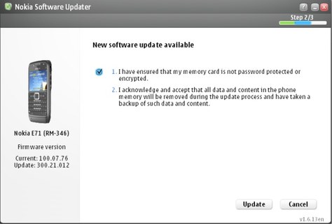 Nokia E71 Firmware Update v300.21.012 datasheet
