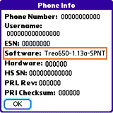 PalmOne Treo 650 CDMA Software Update 1.13 datasheet