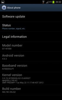 Samsung GT-N7000 Galaxy Note Android 4.0.3 OS OTA Update IML74K datasheet