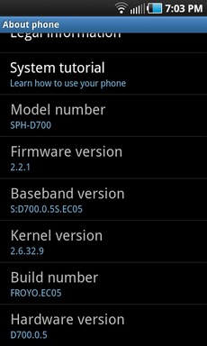 Sprint Samsung SPH-D700 Galaxy S Epic 4G Android 2.2.1 OS update EC05 image image